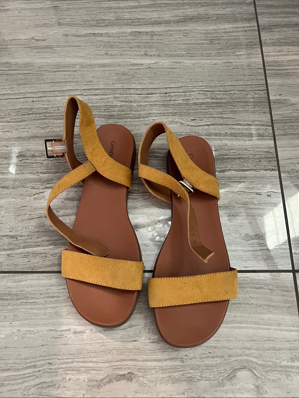 George Mustard Yellow Suede Strap Sandals